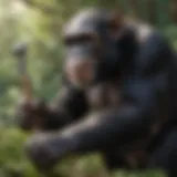 Chimpanzee using tools in the wild