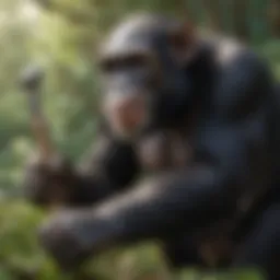 Chimpanzee using tools in the wild