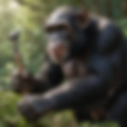 Chimpanzee using tools in the wild