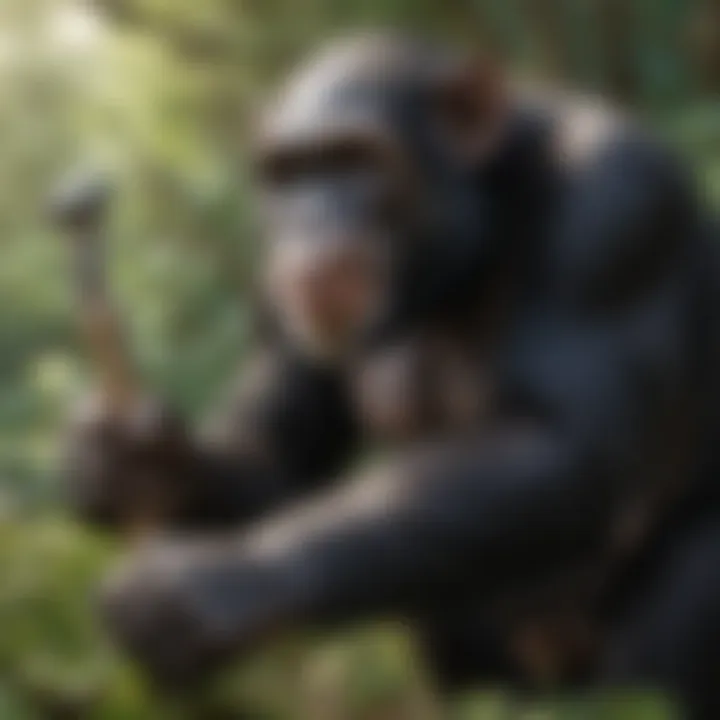 Chimpanzee using tools in the wild