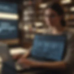 A researcher accessing a digital scholarly database on a laptop