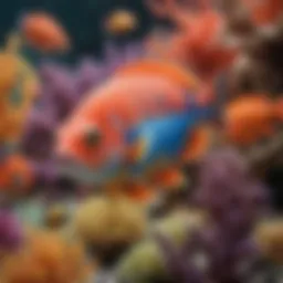 An array of colorful fish in a vibrant coral reef.