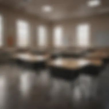 A classroom with empty desks symbolizing barriers to education