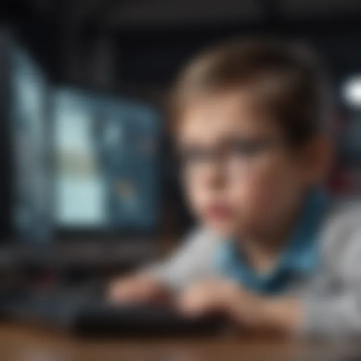 A child looking at a computer screen with a frustrated expression, showcasing technological challenges
