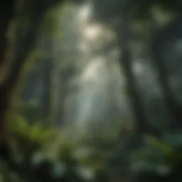 Lush rainforest canopy showcasing diverse plant species