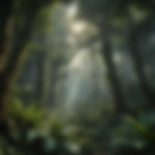 Lush rainforest canopy showcasing diverse plant species