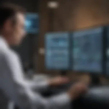 Healthcare Investment Analysis Investor analyzing financial reports related to healthcare investments