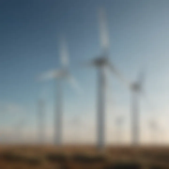 An illustration of wind turbines harnessing natural energy.