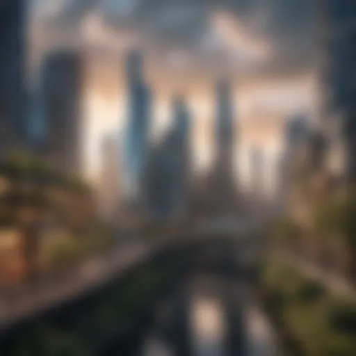 A vibrant city skyline showcasing sustainable architecture