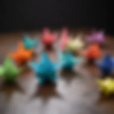 Colorful Origami Assortment A colorful assortment of origami figures on a desk