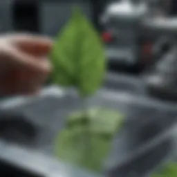 Illustration of a plant leaf being processed for DNA extraction