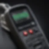 Close-up of a modern handheld breathalyzer showing digital readout