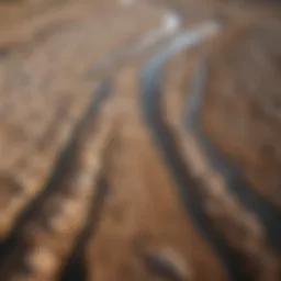 Aerial view of a dried riverbed highlighting the effects of climate change on water supply