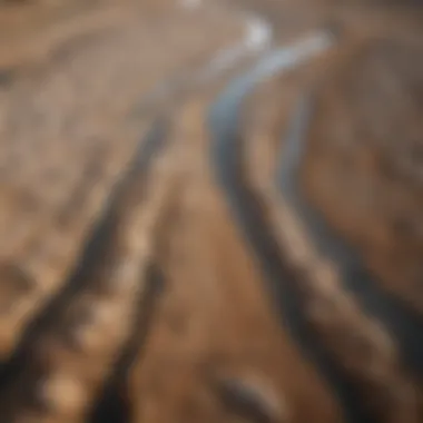 Dried Riverbed: A Visual Manifestation of Climate Change Aerial view of a dried riverbed highlighting the effects of climate change on water supply
