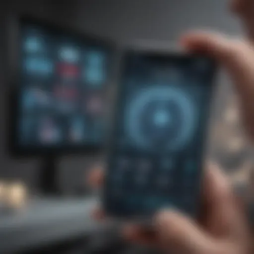 A conceptual illustration of a medical research app interface displaying data analytics.