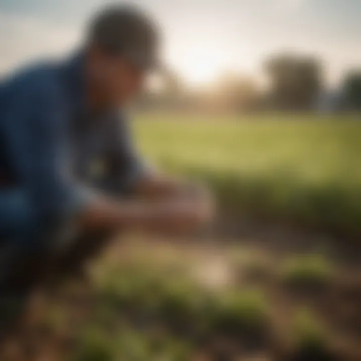 Farmer applying microbial inoculants in field