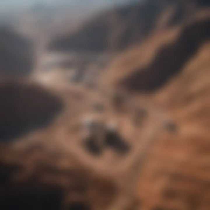 Aerial view of a mining site with environmental considerations in focus.