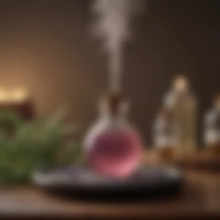 Diffuser emitting aromatic steam in a calming environment