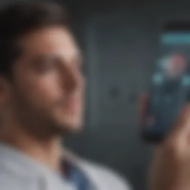 Enhancing Patient Engagement with Health Apps A futuristic depiction of patient engagement and interaction with health apps.
