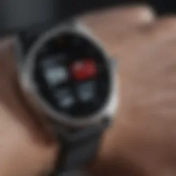 Close-up of a pulse measuring watch displaying heart rate