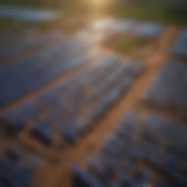 Harnessing Solar Energy for Emission Reduction Aerial view of a solar farm generating clean energy