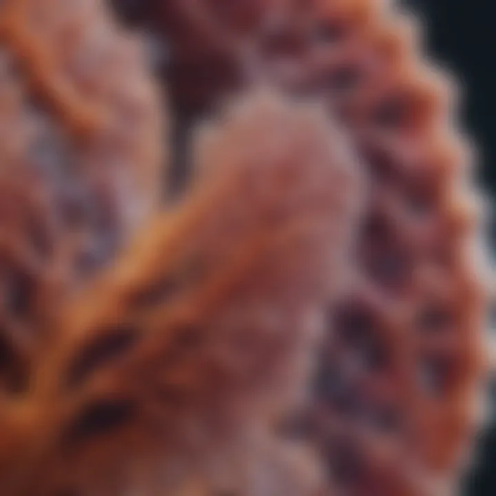 Microscopic view of lung tissue with crystallization