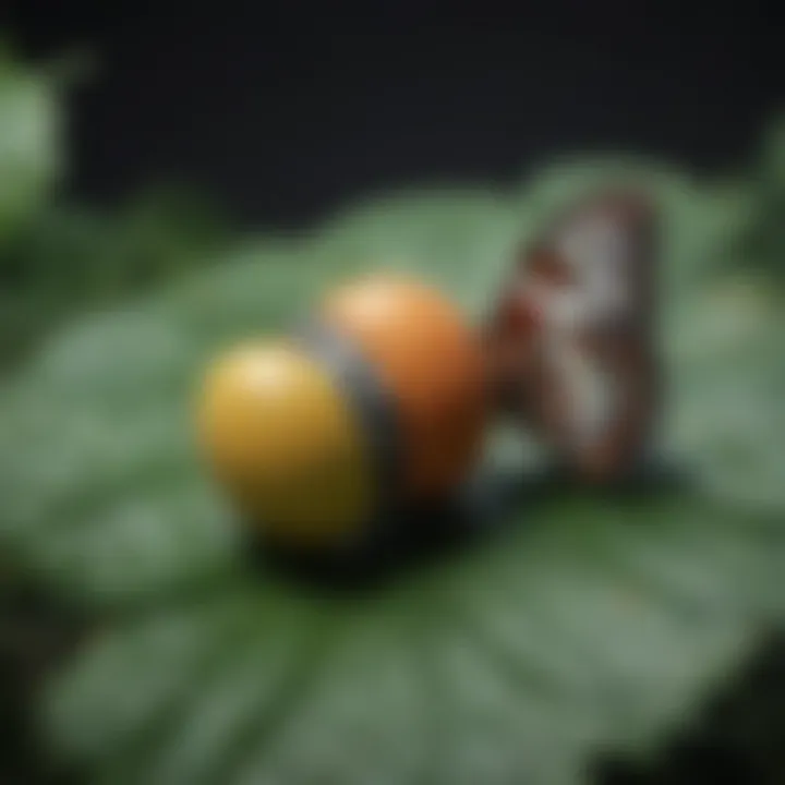 Close-up of butterfly eggs on a leaf, illustrating the reproductive connection to host plants.