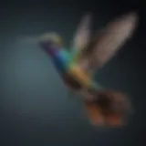 A vibrant hummingbird in mid-flight showcasing its iridescent feathers
