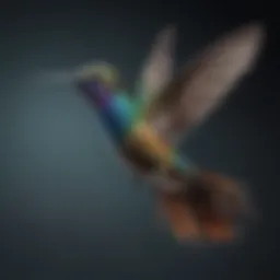 A vibrant hummingbird in mid-flight showcasing its iridescent feathers