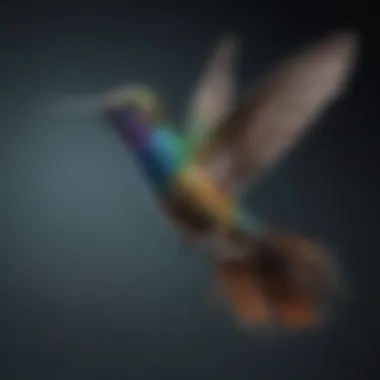 A vibrant hummingbird in mid-flight showcasing its iridescent feathers