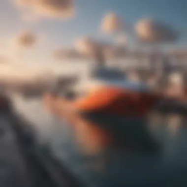 The Future of Ocean Transport Infrastructure A futuristic port with advanced technology.