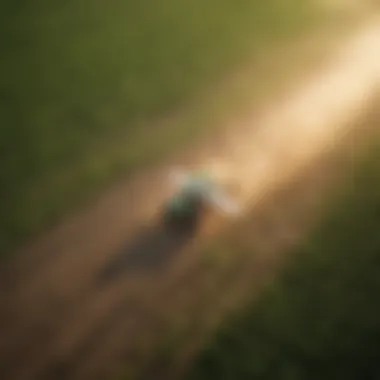 Aerial view of a farm showcasing pesticide application