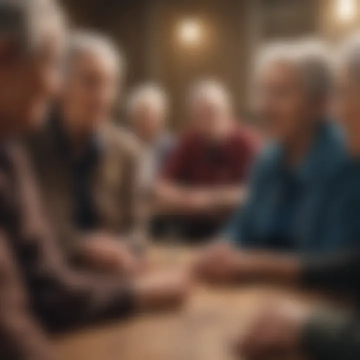 A diverse group of older adults engaging in a community event