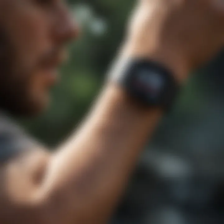 Athlete using a smartwatch during a training session