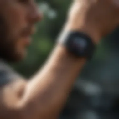 Fitness Tracking in Action Athlete using a smartwatch during a training session