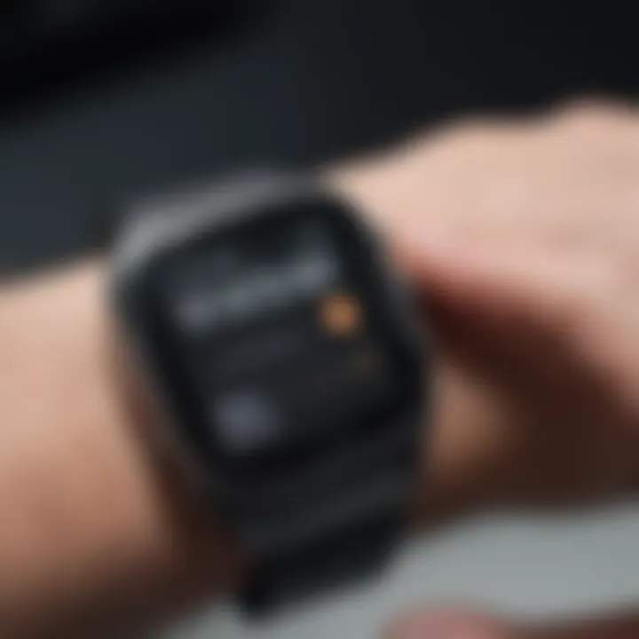Person examining health data on a smartwatch screen