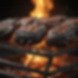 A traditional coal-fired grill showcasing vibrant flames