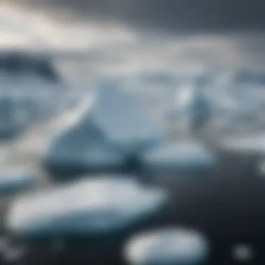 Aerial view of melting Arctic icebergs highlighting rapid temperature changes.